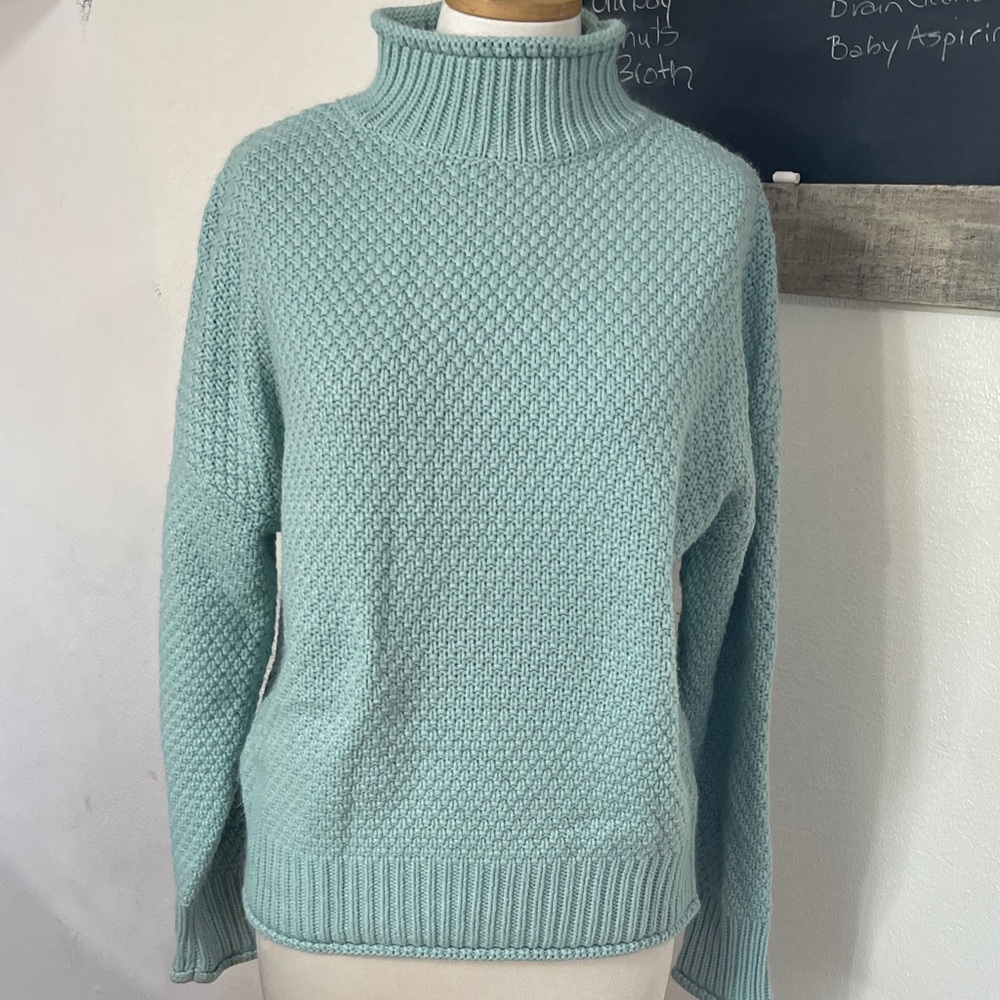 Seafoam Green Rolled Edge Boxy Knit Mock Turtleneck Sweater -Sz M